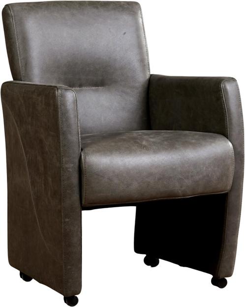 Donkergrijze leren moderne eetkamerfauteuil - Vintage Leer, Huis en Inrichting, Stoelen, Overige kleuren, Eén, Nieuw, Leer, Ophalen of Verzenden