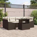 vidaXL 7-delige tuinbankset met kussens in bruin poly rattan, Verzenden, Nieuw