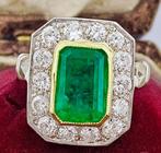Ring Platina Smaragd - Diamant - Geelgoud 18kt, Nieuw