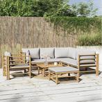 vidaXL 8-delige Loungeset met kussens bamboe lichtgrijs, Tuin en Terras, Verzenden, Nieuw, Loungeset