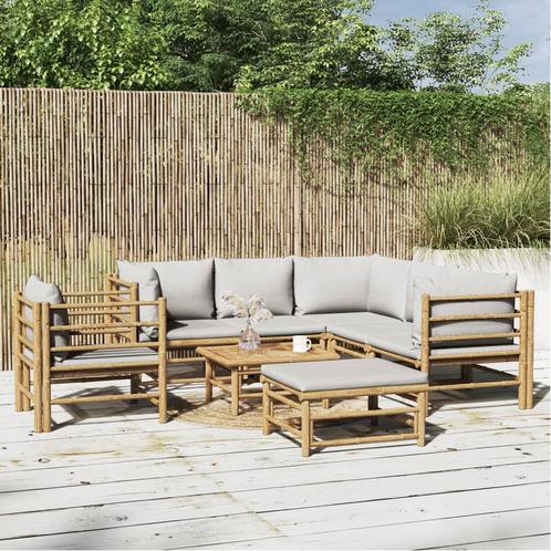 vidaXL 8-delige Loungeset met kussens bamboe lichtgrijs, Tuin en Terras, Tuinsets en Loungesets, Loungeset, Nieuw, Verzenden