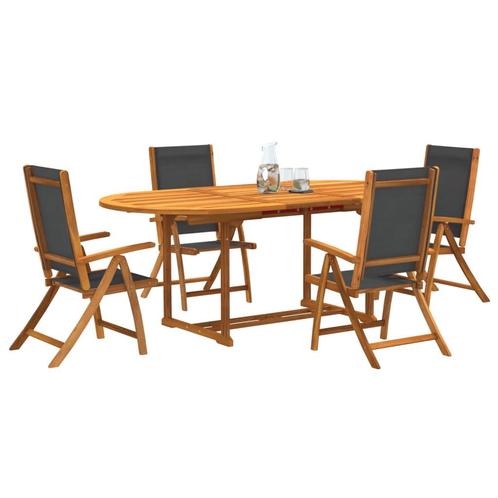 vidaXL 5-delige Tuinset massief acaciahout en textileen, Tuin en Terras, Tuinsets en Loungesets, Tuinset, Nieuw, Verzenden