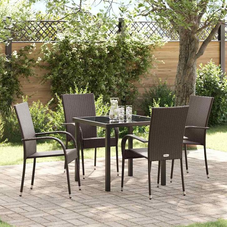 vidaXL Tuin Eettafel Set 5 pcs Bruin Gepoedercoat staal, Jardin & Terrasse, Ensembles de jardin, Envoi