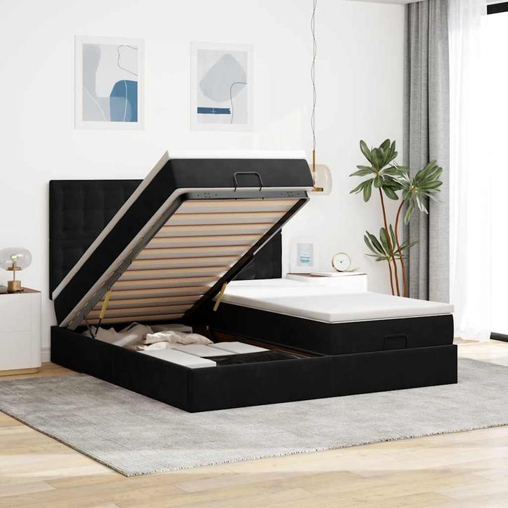 vidaXL Ottoman bed met matrassen 200x200cm fluweel zwart, Huis en Inrichting, Slaapkamer | Bedden, Nieuw, Verzenden