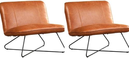 Set van 2 Cognac leren industriële fauteuils zonder, Huis en Inrichting, Fauteuils, 75 tot 100 cm, Nieuw, 75 tot 100 cm, Leer