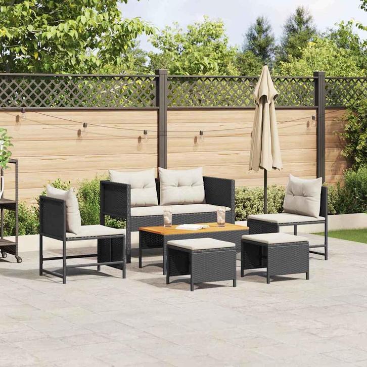 vidaXL Tuinbank Set 6 pcs Zwart en crème poly rattan, Tuin en Terras, Tuinsets en Loungesets, Nieuw, Verzenden
