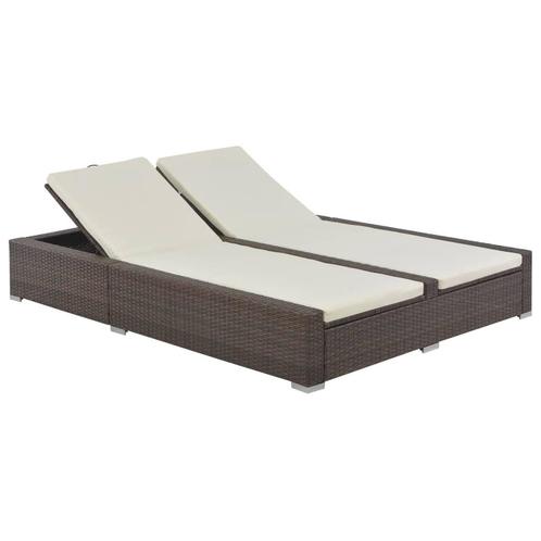 vidaXL Ligbed tweepersoons poly rattan bruin, Jardin & Terrasse, Chaises longues, Envoi