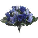 Rouwboeket zijdebloemen 38cm. rosebud+ alstroemeria blauw, Nieuw