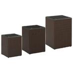 vidaXL 3-delige Bijzettafelset met glazen blad poly rattan, Huis en Inrichting, Verzenden, Nieuw
