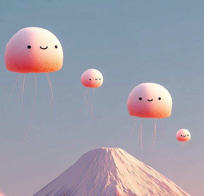 Hana Noé - Cute Mochis Floating, Antiek en Kunst, Kunst | Designobjecten