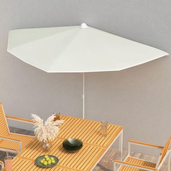 vidaXL Parasol half met paal 180x90 cm zandkleurig, Tuin en Terras, Parasols, Nieuw, Verzenden