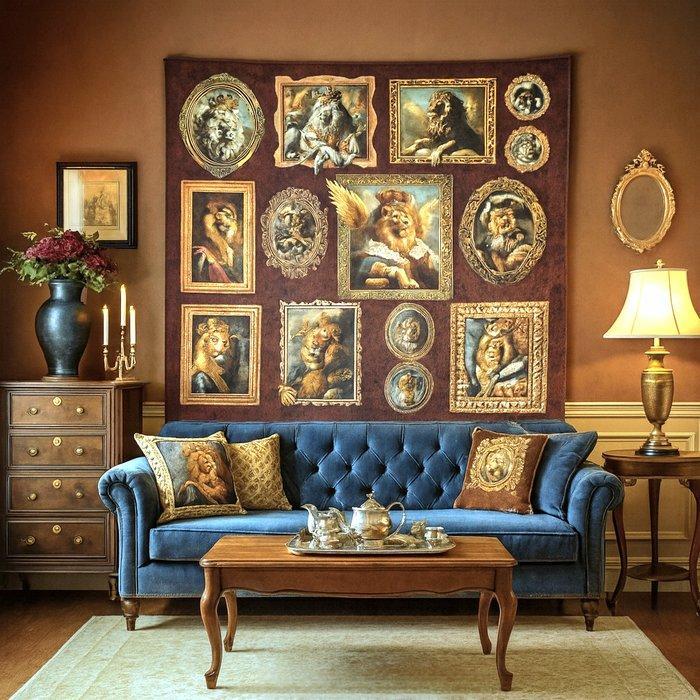 Decoratief paneel Ritratti di maestosità Leonine, Antiquités & Art, Tapis & Textile