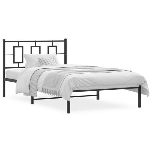 vidaXL Cadre de lit métal avec tête de lit noir 107x203, Maison & Meubles, Chambre à coucher | Lits, Neuf, Envoi