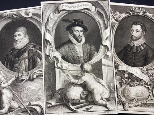 Spanish Armada 1588: 3 Portraits of English Naval Leaders:, Antiquités & Art, Curiosités & Brocante