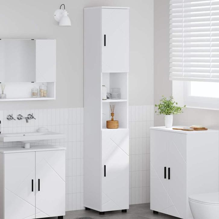 vidaXL Badkamer Hoge Kast met opslag Wit 30 x 35 x 192 cm, Huis en Inrichting, Tafels | Kaptafels, Nieuw, Verzenden