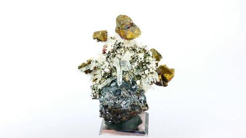 Chalcopyriet en Pyriet op kwarts en Sphaleriet - Huarón,, Verzamelen, Mineralen en Fossielen