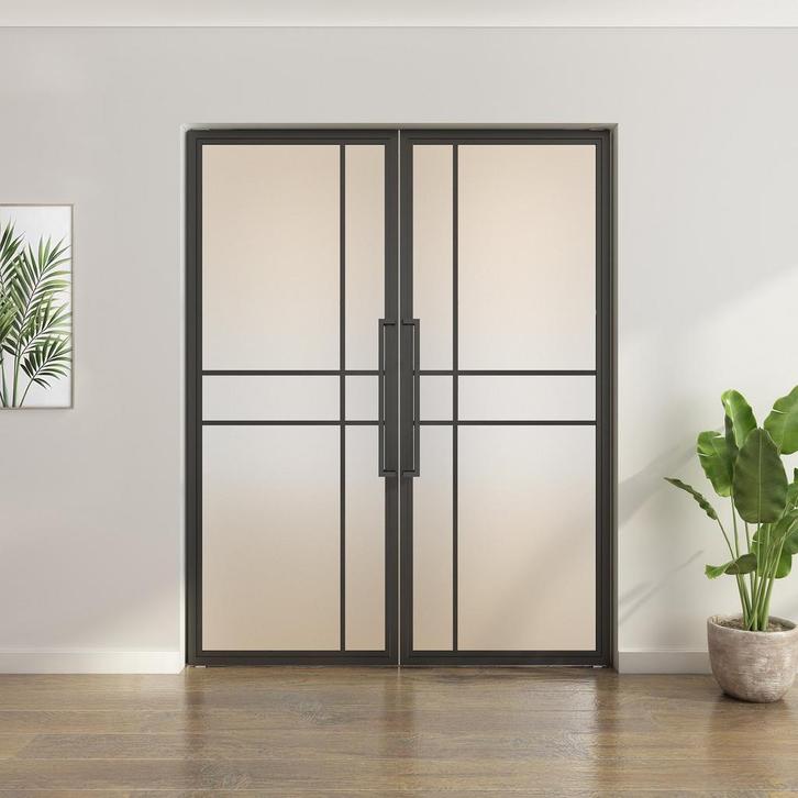 Dubbele stalen taatsdeur - 6 Vlaks  - Mat glas - Luxe design, Bricolage & Construction, Fenêtres & Moustiquaires