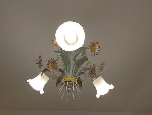 Plafondlamp - Glas, IJzer - Lampenkroon van gesmeed ijzer in, Antiek en Kunst, Kunst | Designobjecten