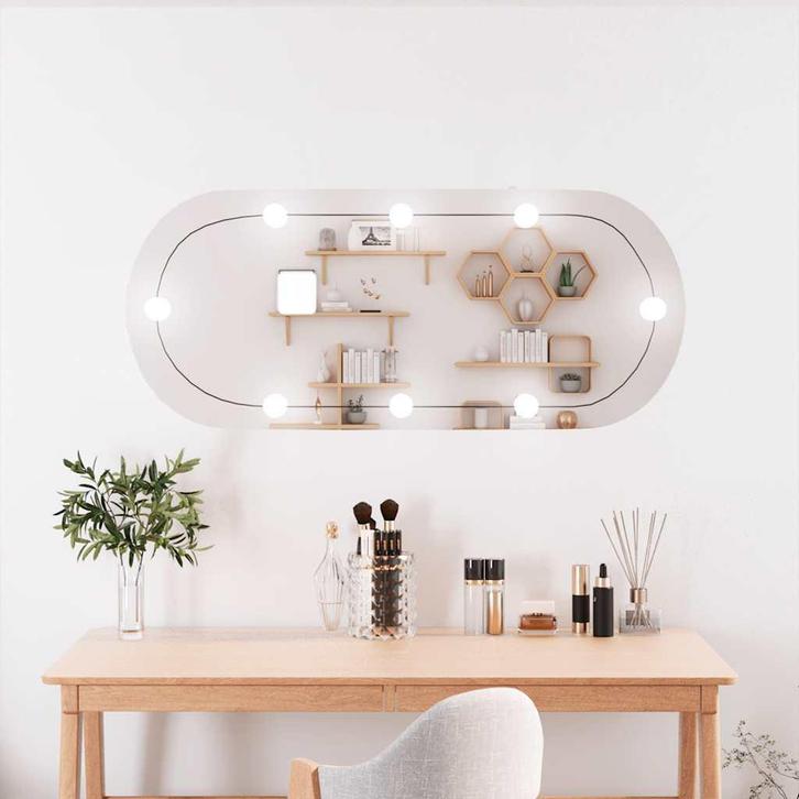 vidaXL Wandspiegel met LEDs ovaal 25x60 cm glas, Huis en Inrichting, Woonaccessoires | Spiegels, Nieuw, Verzenden