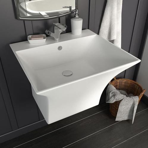vidaXL Wasbak wandgemonteerd 500x450x410 mm keramiek wit, Doe-het-zelf en Bouw, Sanitair, Nieuw, Verzenden