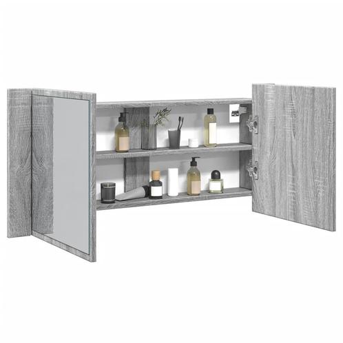 vidaXL Badkamerkast met spiegel en LED 100x12x45 cm grijs, Huis en Inrichting, Tafels | Kaptafels, Nieuw, Verzenden