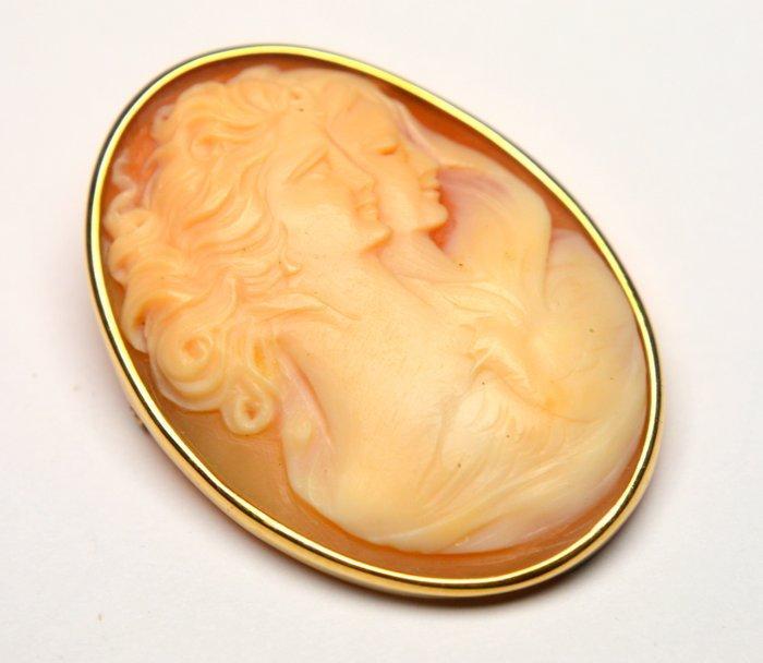 Sans prix de réserve - Broche - 14 carats Or jaune - Double, Handtassen en Accessoires, Antieke sieraden