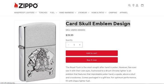 Zipp XII Card Skull Emblem - Zonder Minimumprijs - Aansteker, Verzamelen, Rookartikelen, Aanstekers en Luciferdoosjes