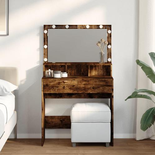 vidaXL Coiffeuse avec LED chêne fumé 80x41x134,5 cm, Maison & Meubles, Tables | Coiffeuses, Neuf, Envoi