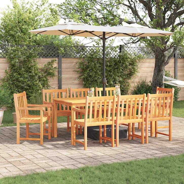 vidaXL Tuin Eettafel Set 9 pcs Bruin Massief Acacia Hout, Tuin en Terras, Tuinsets en Loungesets, Nieuw, Verzenden