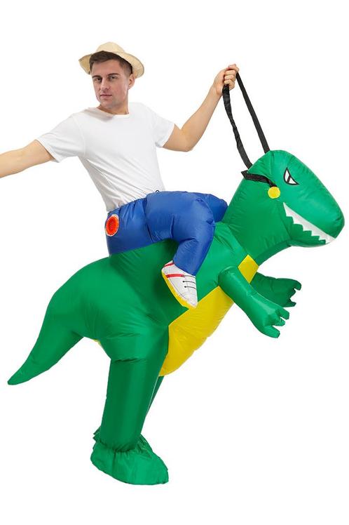KIMU® Opblaas Kostuum Rijdend Op Groene Draak Opblaasbaar Pa, Kleding | Heren, Carnavalskleding en Feestkleding, Nieuw, Ophalen of Verzenden