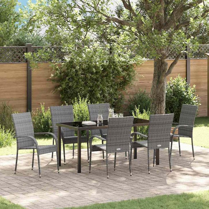 vidaXL Tuin Eettafel Set 7 pcs Grijs Gepoedercoat staal, Jardin & Terrasse, Ensembles de jardin, Envoi