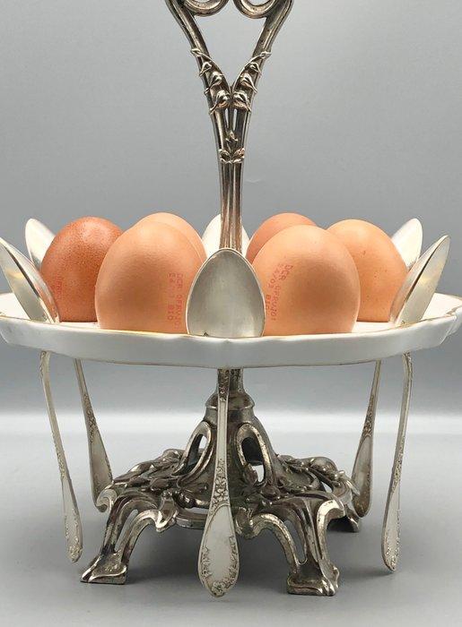 Eierdopje - Serviteur à oeufs 1880 - Porselein, Regule, Antiquités & Art, Antiquités | Meubles | Tables