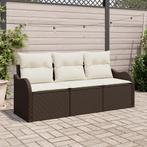 vidaXL 3-delige tuinset met kussens in bruin poly rattan, Verzenden, Nieuw