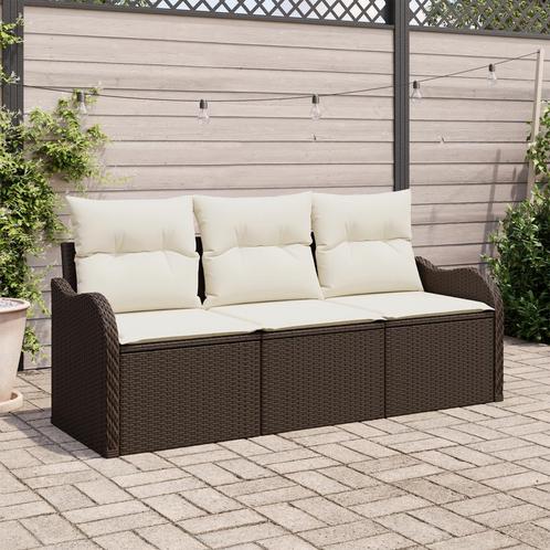 vidaXL 3-delige tuinset met kussens in bruin poly rattan, Tuin en Terras, Tuinsets en Loungesets, Nieuw, Verzenden