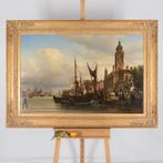 Elias Pieter van Bommel (1819-1890) - Ships in port, Antiek en Kunst