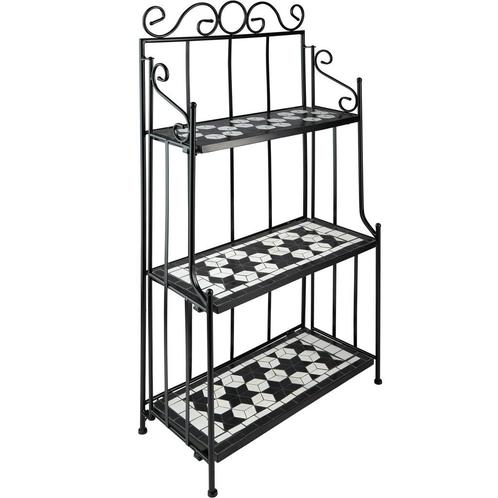 tectake Metalen rek mozaïek 3 niveaus - zwart / wit, Tuin en Terras, Overige Tuin en Terras, Verzenden