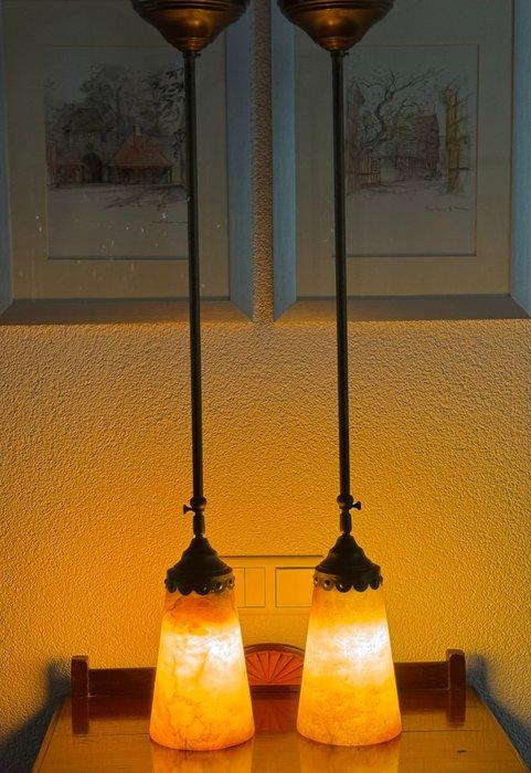 Art Deco Revival - Plafondlamp (2) - Messing, Glas, Antiek en Kunst, Curiosa en Brocante