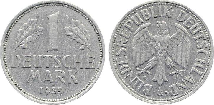 1 Mark Duitsland Variante 1 Dm 1955 G ss mit Punkt- schwa..., Postzegels en Munten, Munten | Europa | Niet-Euromunten, België