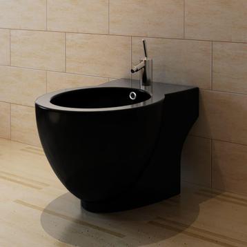 vidaXL Ronde staande keramieken bidet (zwart), Verzenden