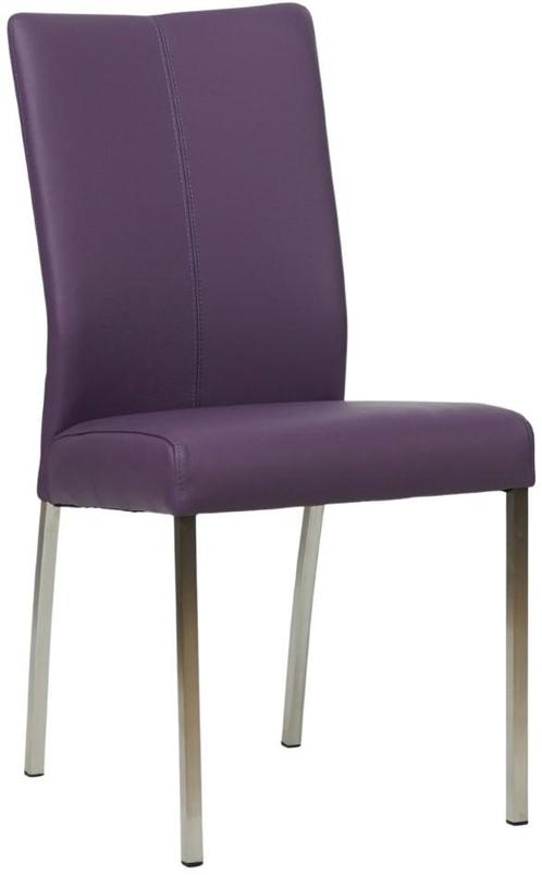 Paarse leren moderne eetkamerstoel - poot vierkant inox -, Huis en Inrichting, Stoelen, Nieuw, Eén, Leer, Ophalen of Verzenden
