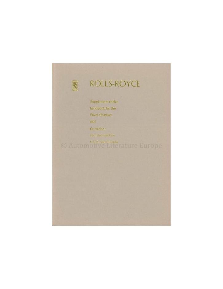 1972 ROLLS ROYCE SILVER SHADOW / CORNICHE INSTRUCTIEBOEKJE, Autos : Divers, Modes d'emploi & Notices d'utilisation