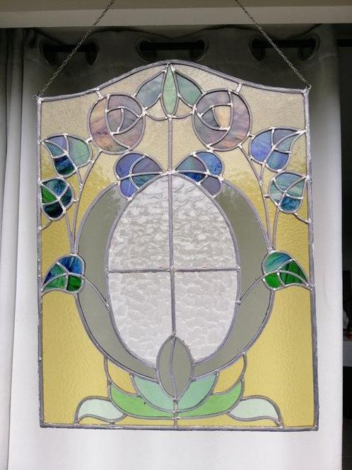 Art Deco Glas-in-loodraam - 1920-1930 - Bloemen, Antiek en Kunst, Kunst | Designobjecten