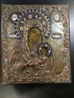 Icoon - Moeder Gods - Hout, Metaal - 27 x 31 cm, Antiek en Kunst