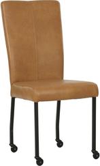 Cognac leren moderne eetkamerstoel - poot vierkant zwart met, Overige kleuren, Nieuw, Leer, Ophalen of Verzenden