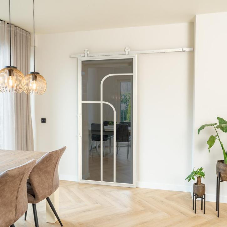 Stalen Schuifdeur - Wit - 4 Vlaks rond - Rook glas, Doe-het-zelf en Bouw, Raamkozijnen en Schuifdeuren, Inclusief glas, Nieuw