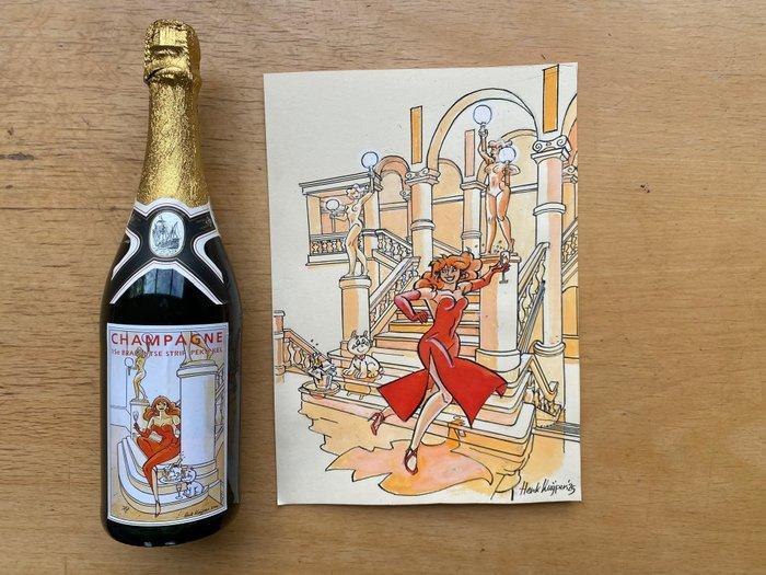 Kuijpers, Henk - Originele tekening + fles Champagne 15e, Boeken, Stripverhalen