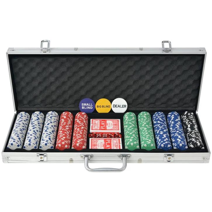 vidaXL Pokerset met 500 chips aluminium, Hobby en Vrije tijd, Gezelschapsspellen | Kaartspellen, Nieuw, Verzenden