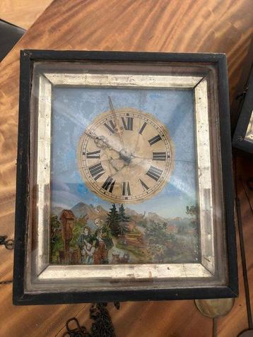 Tableau horloge (3) - Antique Bois, Cuivre, Verre -