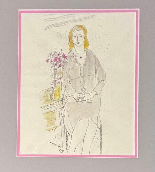 Corneille (1922-2010) - Portrait au bouquet de fleurs, Antiek en Kunst, Kunst | Schilderijen | Modern