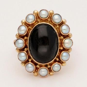 Bague - 14 carats Or rose - Ster diopsiet - Parel